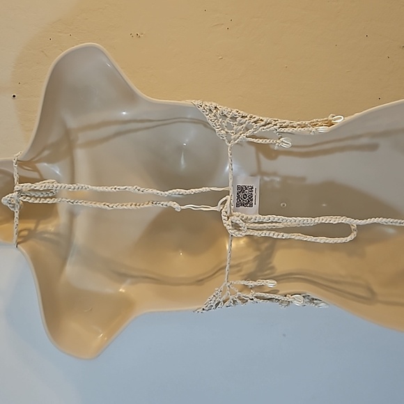 Hand Crafted Tan Crop-Top Fishnet triangular Design Hand Knit Crochet Swim Cover - Picture 8 of 17